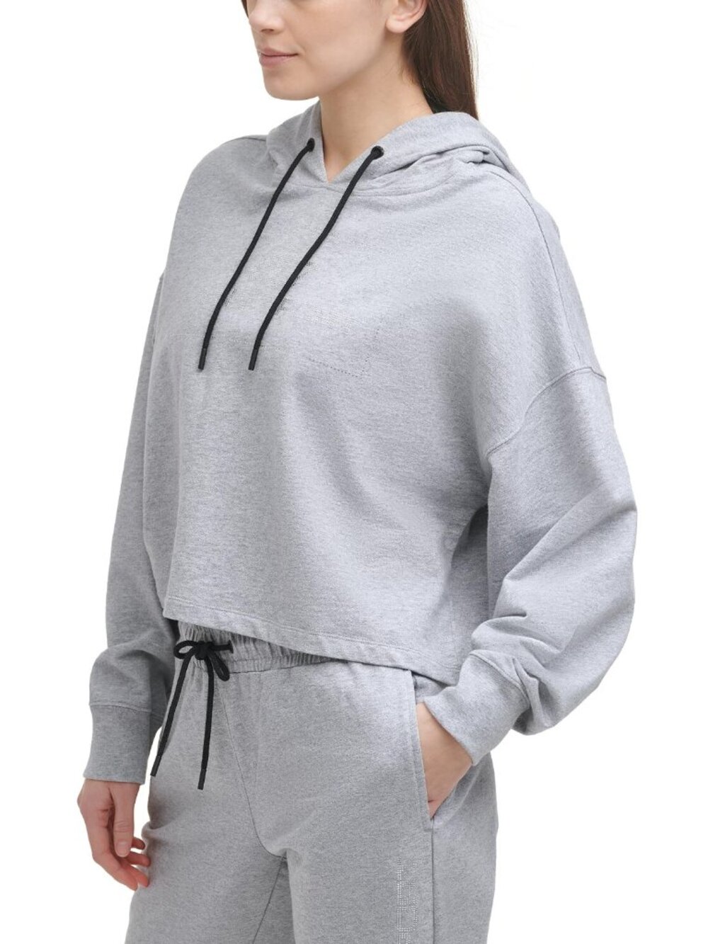 DKNY Womens Activewear Sport Rhinestone Logo Cotton Hoodie